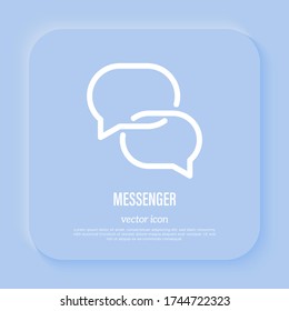 Messenger: two speech bubbles. Sign of conversation, discussion, chat. Thin line icon for mobile app. Vector illustration.