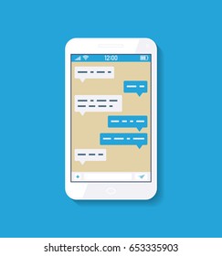 Messenger window on smartphone. Social network concept. Flat Chating and messaging. Vector
