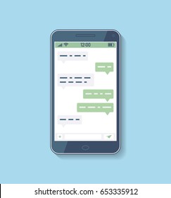 Messenger window on smartphone. Social network concept. Flat Chating and messaging. Vector