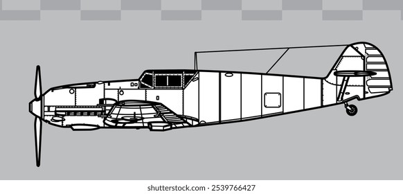 Vektorgrafik von Kampfflugzeugen des 2. Weltkriegs. Seitenansicht. Bild für Illustration und Infografiken.