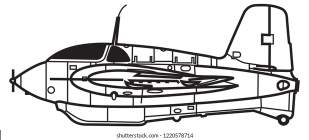Messerschmitt Мe.163 СOMET. Outline vector drawing
