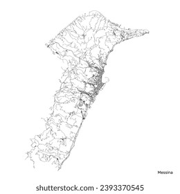 Messina city map with roads and streets, Italy. Vector outline illustration.