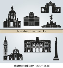 Messina landmarks and monuments isolated on blue background in editable vector file