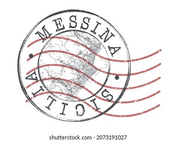 Messina, Province of Messina, Italy Stamp Map Postal. Silhouette Seal Roads and Streets. Passport Round Design. Vector Icon. Design Retro Travel National Symbol.