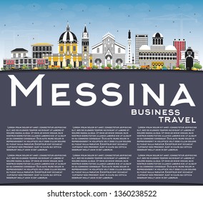 Messina Sicily Italy City Skyline with Color Buildings, Blue Sky and Copy Space. Vector Illustration. Business Travel and Concept with Modern Architecture. Messina Cityscape with Landmarks. 