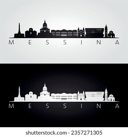 Messina Skyline und Wahrzeichen Silhouette, Schwarz-Weiß-Design, Vektorgrafik.