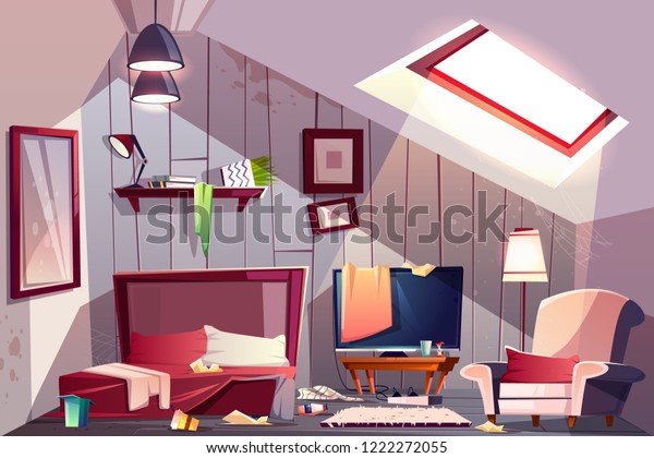 Messy Attic Bedroom Guest Room On Stock Vector Royalty Free