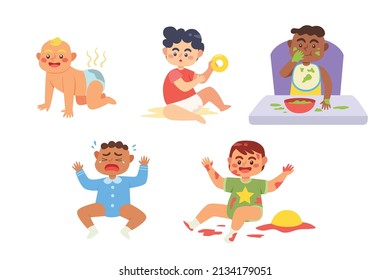 Messy Babies, Cute Baby Making A Mess Vector