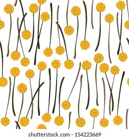 messy billy balls craspedia beautiful yellow flowers on white background  botanical seamless pattern