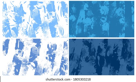 Barras desordenadas, texturas artísticas abstractas. Ilustración vectorial dibujada a mano. Pinturas de pincel caótico azul, pinturas de estilo sucio moderno