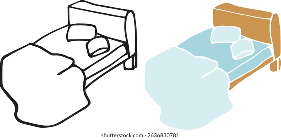 Messy blue mattress and pillow Vector