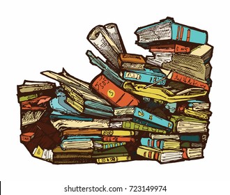 Messy books from library composition