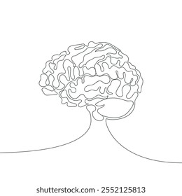 messy brain one line drawing. mental health single line illustration. mental illness minimalist line art.Brain, Problems, stress, headache and grief concept in doodle style. Linear Vector illustration