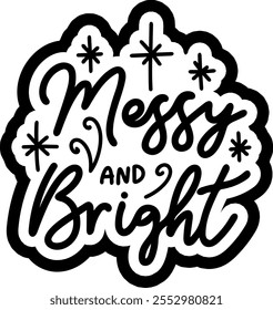 messy and bright merry christmas black vector graphic design and cut file