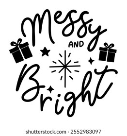 messy and bright merry christmas black vector graphic design and cut file