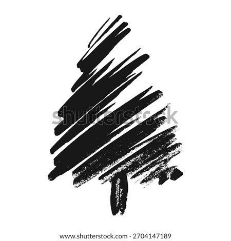 Messy brush stroke Christmas tree. Grunge ink xmas tree vector sketch. Marker hand draw Christmas tree icon. Ink brush calligraphy spruce tree, symbol for winter holidays.