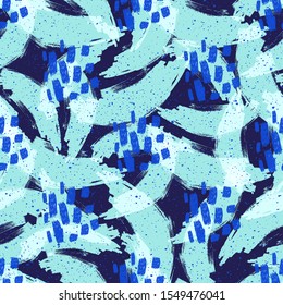 Messy Brush Strokes Seamless Pattern Print on Dark Blue Background 