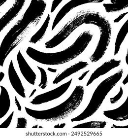 Messy brush strokes vector seamless pattern. Hand drawn texture rough curved strokes and bold lines. Freehand rough hand drawn texture. Thick doodle lines seamless pattern.