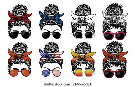 Messy bun curly hair vector illustration for your company or brand