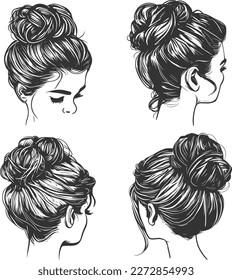 Messy Bun Hairstyle con Casual Chic Updo para las mujeres: Hairdo moderno, creativo y simple con trenzas, rizos y accesorios para el pelo