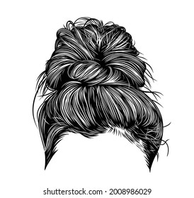 Messy bun hairstyles, vector line art illustration - Shutterstock ID 2008986029