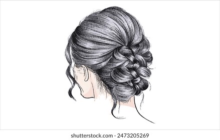 Messy bun hairstyles, vector line art illustration