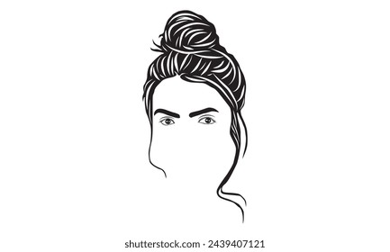 Messy bun hairstyles, vector woman silhouette. Beautiful girl drawing illustration.