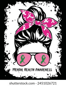 Messy Bun Mental Health Matters Gift Mental Health Awareness T-Shirt
