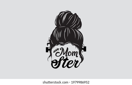 Messy bun Momster- Halloween  Vector and Clip Art