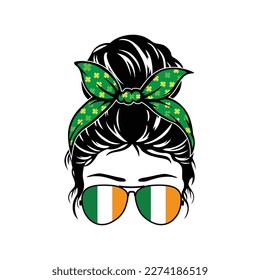 Messy Bun St. Patrick's Day Vector, Messy Bun Vector, Messy Bun  Girls Shirt Print Template