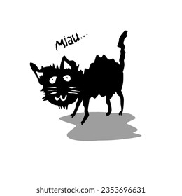 Messy cat illustration, hand drawn. Over white background