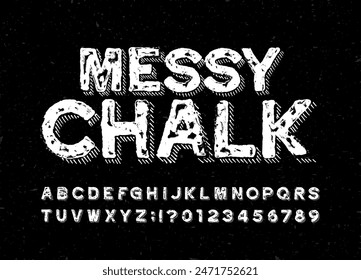 Schrift für Messy Chalk-Alphabet. Handgezeichnete Buchstaben, Zahlen und Symbole. Stock Vektorgrafik TypeScript für Ihr Design.