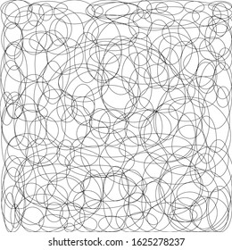 A messy chaotic overlapping round shape doodle background.