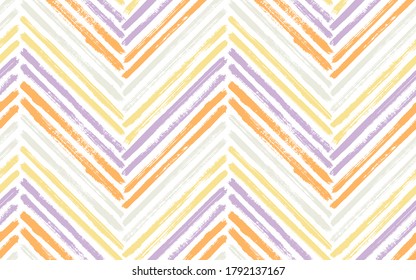 Messy chevron interior print vector seamless pattern. Ink brushstrokes geometric stripes. Hand drawn paint texture zig zag chevron ornament. Watercolor textile print seamless design.
