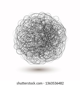 Messy clew concept of chaos scribble vector path. Chaotic difficult process vector illustration isolated on a white backgrund