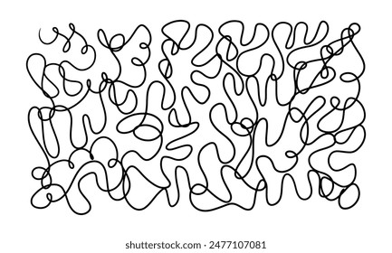 Messy clew symbols for chaos concept. Scribble line, knot shapes. Complicated concept