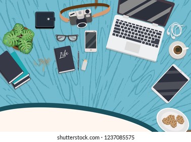 Messy cluttered office desk