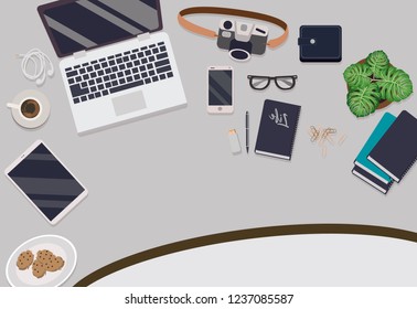 Messy cluttered office desk