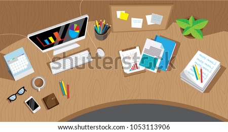 Messy cluttered office desk