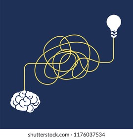 Messy complicated way. Confused process, chaos line symbol. Tangled scribble idea, insane brain vector concept. Way to mind and idea, line to brain illustration