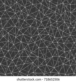 Messy connected dots seamless background. Wallpaper created from different small triangles created from connected dots. Molecular chaotic background. Seamless pattern.