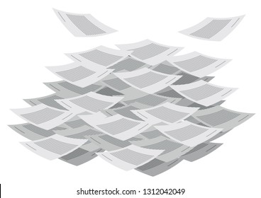 Messy documents flying around. Stack of documents. Concept of paperwork, business document. Vector illustration.