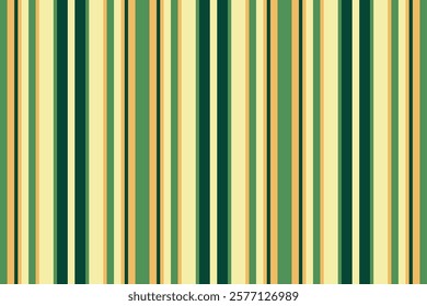 Messy fabric lines textile, 20s vector pattern seamless. Rug stripe background vertical texture in amber and green colors palette.