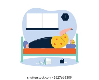 Comida e bebidas confusas, mas jogando smartphone casualmente, ilustração de vetor de preguiça.