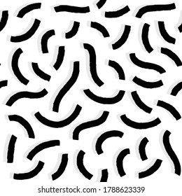 chaotische grafische Zeilenelemente moderne doodle minimalistische, schwarz-weißes, nahtloses Muster auf weißem Hintergrund