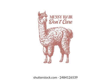 Messy Hair Don’t Care, Retro Funny Sarcastic Animal Alpaca T shirt design