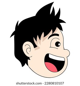 messy haired male head emoticon laughing mockingly. vector design illustration art