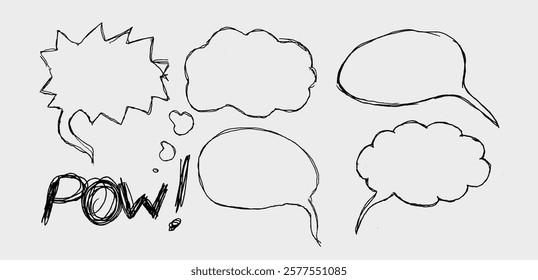 Messy hand drawn speech bubble sketches and doodles vector