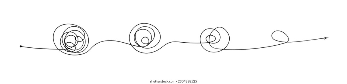 Messy hand-drawn lines, chaos to simplicity, and confusion to clear concept. Doodle line knot. Vector illustration. 10 eps. - Shutterstock ID 2304338525