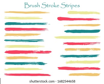 Messy ink red teal brush stroke stripes vector set, horizontal marker or paintbrush lines patch. Hand drawn watercolor paint brushes, smudge strokes collection. Interior paint color palette swatches.